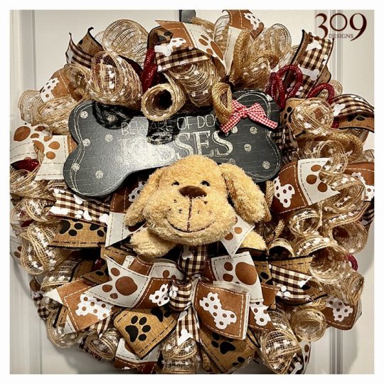 Brown and tan, dog-themed wreath.