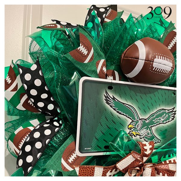 green and brown Philadelphia sports-themed wreath.